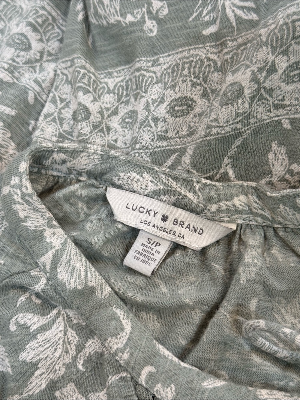 Lucky Brand Sage Green Floral Lace-Trim Peasant Blouse - Picture 4 of 4